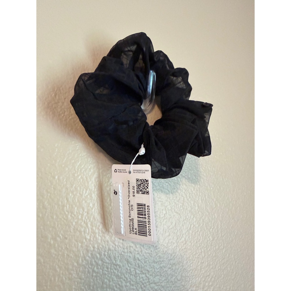 Lululemon Uplifting Scrunchie Oversized Black Sheer Ripstop Hair Tie NWT